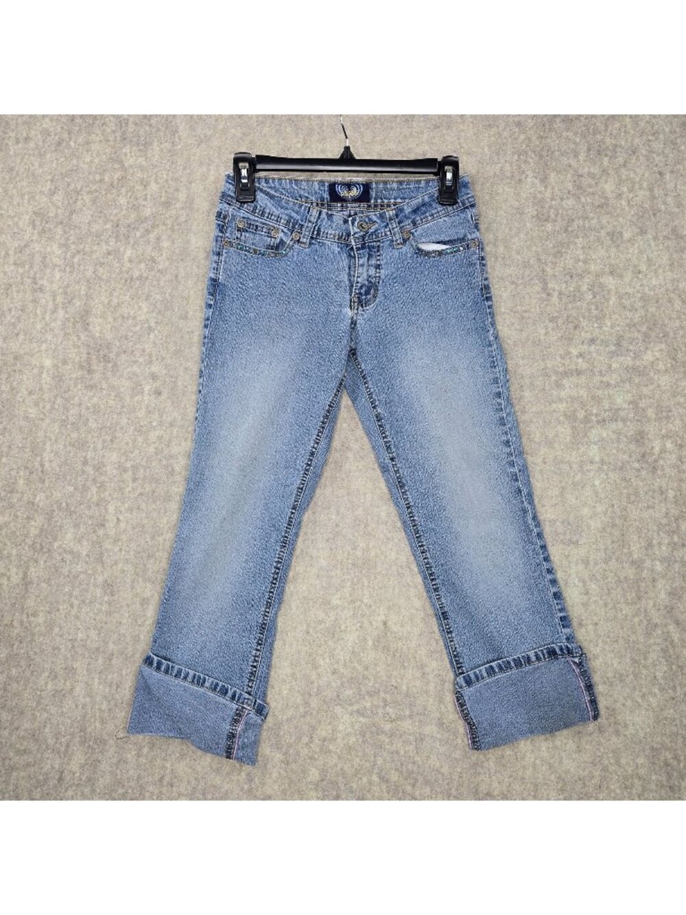 Angels Girls Embellished Bootcut Jeans Light Blue Adjustable Waist Rhinestones S
